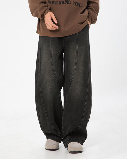 Washed Distressed Split Design Machete Jeans
