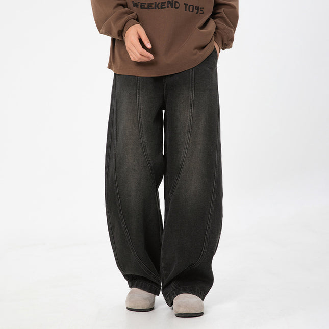 Washed Distressed Split Machete Jeans for Men | Street Style Mid-Waist Denim