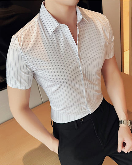Men's Ice Silk Leisure Short Sleeve Striped Shirt