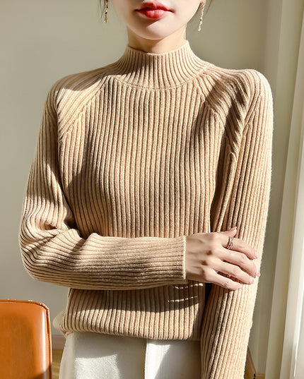 Thickened Bedford Cord Sweater Women's Autumn And Winter Half-high Collar Casual Loose Knitted Top