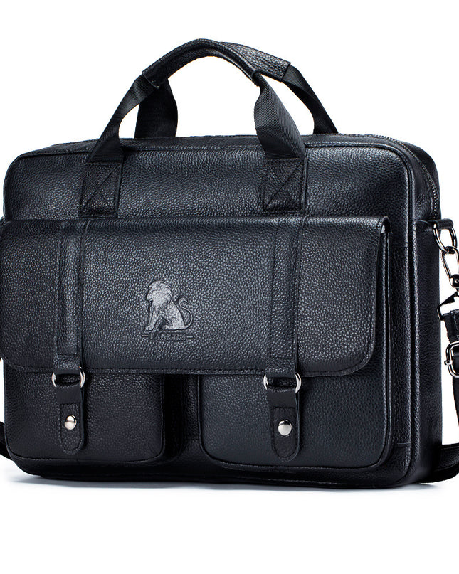 Cowhide Men's Briefcase Business Large Capacity Handbag