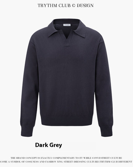 Autumn And Winter Men And Women Wear Boutique Lapel Long Sleeve Half Open Polo Shirt