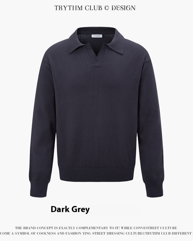 Autumn And Winter Men And Women Wear Boutique Lapel Long Sleeve Half Open Polo Shirt