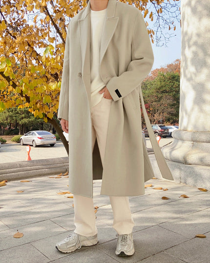 Men's Woolen Coat With Long Thickness Over The Knee