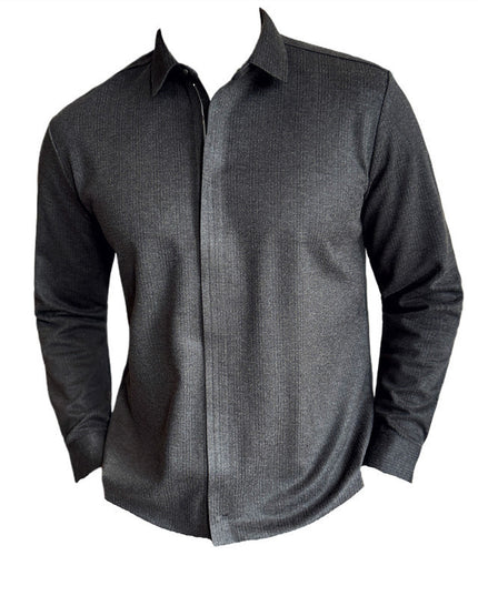 Zipper Design Seamless Elastic Slim Fit Striped Long Sleeve Shirt