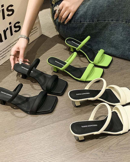 French Style High-grade Sandals Women's Chain Chunky Heel High Heel Toe Covering