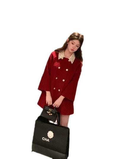 Women's Double-faced Woolen Goods Artificial Wool Black Coat