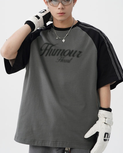 Retro Contrast Color Bright Line Raglan Sleeve Short Sleeve T-shirt Men's Summer New
