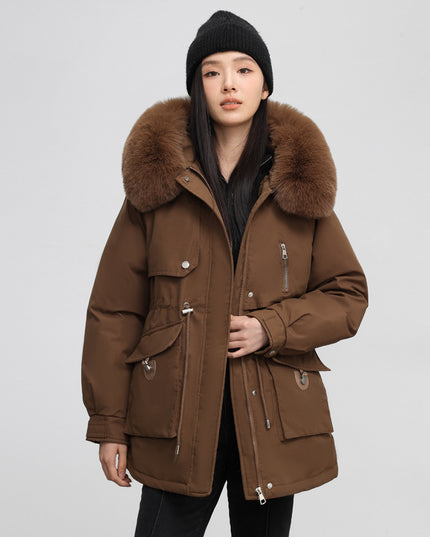 Cross-border Fleece-lined Thickened Parka Collar Slim Fit Slimming Cotton Coat