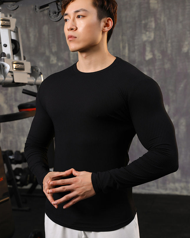 Striped Solid Color Workout Long Sleeve Men's Basketball Running Training Elasticity Quick-drying Exercise T-shirt