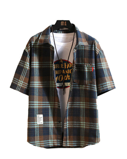 Men's Plus Size Casual Short-sleeved Plaid Shirt