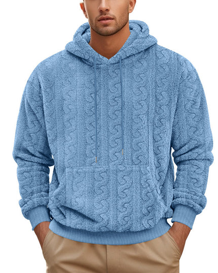 European And American Fall Winter Men Hooded Jacquard Teddy Plush Sports And Leisure Sweater