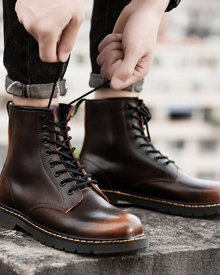 Men's High-top British Style Tooling Leather Martin Boots