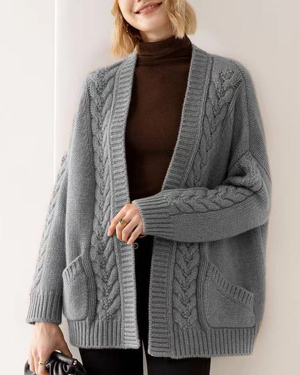V-neck Temperament Knitted Loose Twist Mid-length Sweater