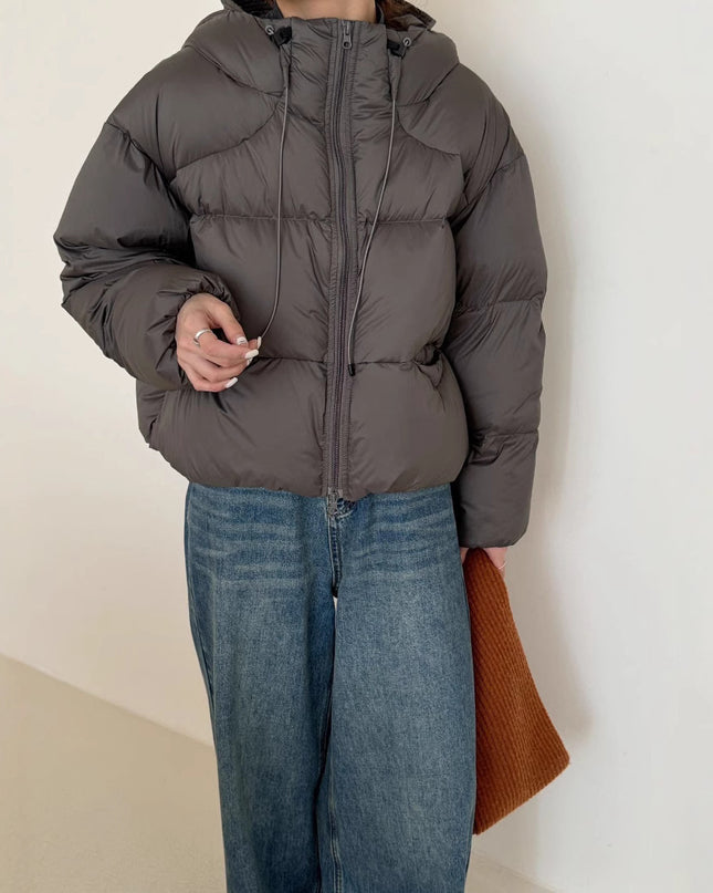White Duck Down Puff Fluffy Hooded Down Jacket