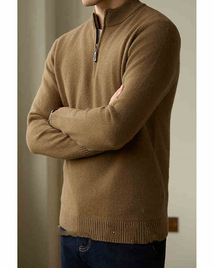 Half Zipped Stand Collar Pure Wool Thermal Sweater