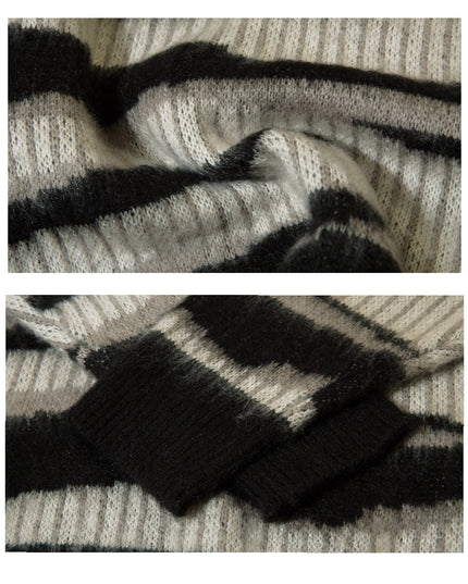 Striped Contrast Color Haima Wool Sweater For Women