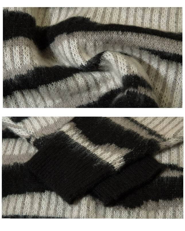 Striped Contrast Color Haima Wool Sweater For Women