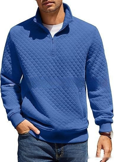 Long Sleeve Knitted Zip Pullover Plaid Sweatshirt