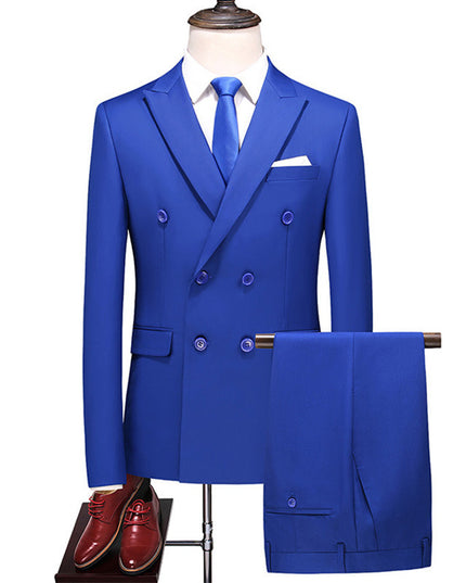 Men's Double Breasted Solid Color Coat Trousers Suit