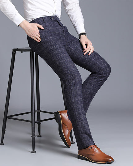 Men's Plaid Slim Fit Feet Suit Pants