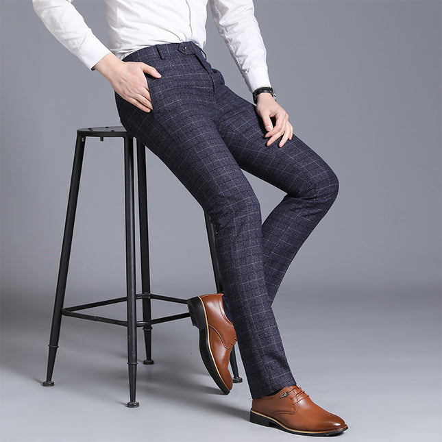 Men's Plaid Slim Fit Feet Suit Pants