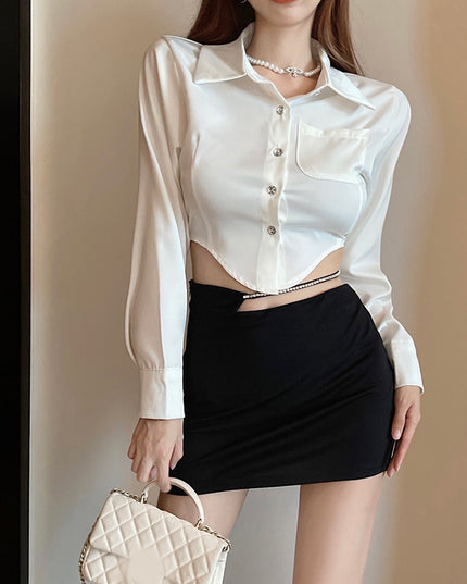 Design Sense Niche Short Irregular Long-sleeved Shirt Ladies