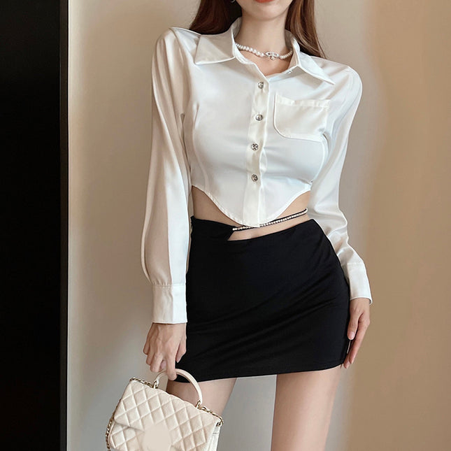 Design Sense Niche Short Irregular Long-sleeved Shirt Ladies