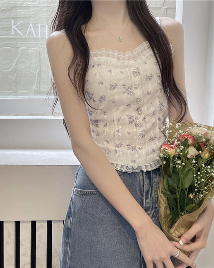 Sweet Lace Floral Small Sling Beauty Back Vest