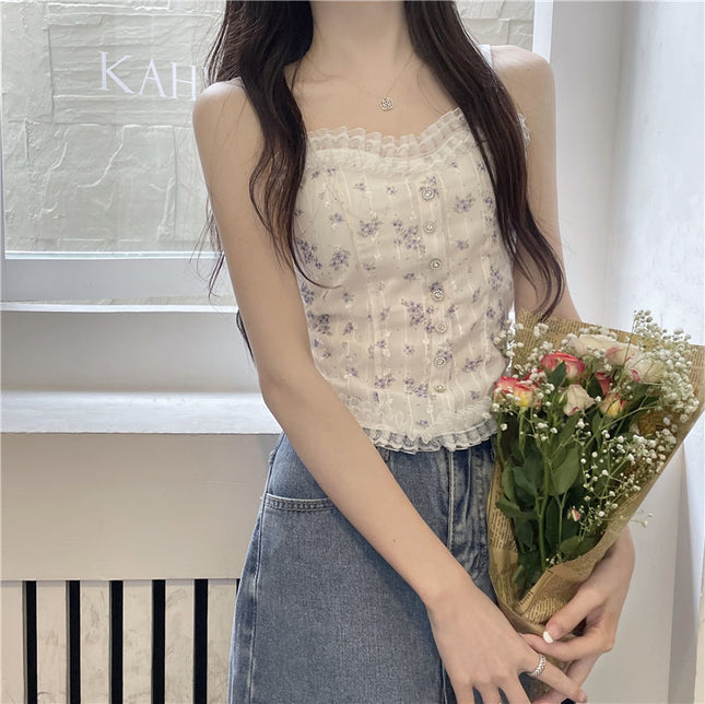 Sweet Lace Floral Small Sling Beauty Back Vest