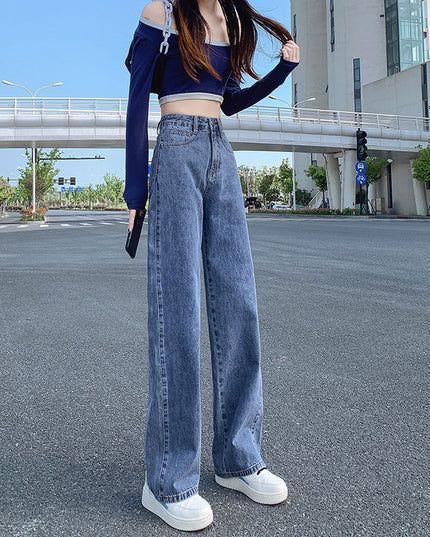 Women's High Waist Straight Jeans Loose-fitting Wide-leg Trousers