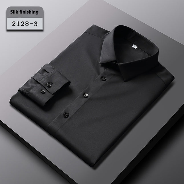 Elastic Silk Men's Long-sleeved Non-ironing Solid Color Breathable Shirt