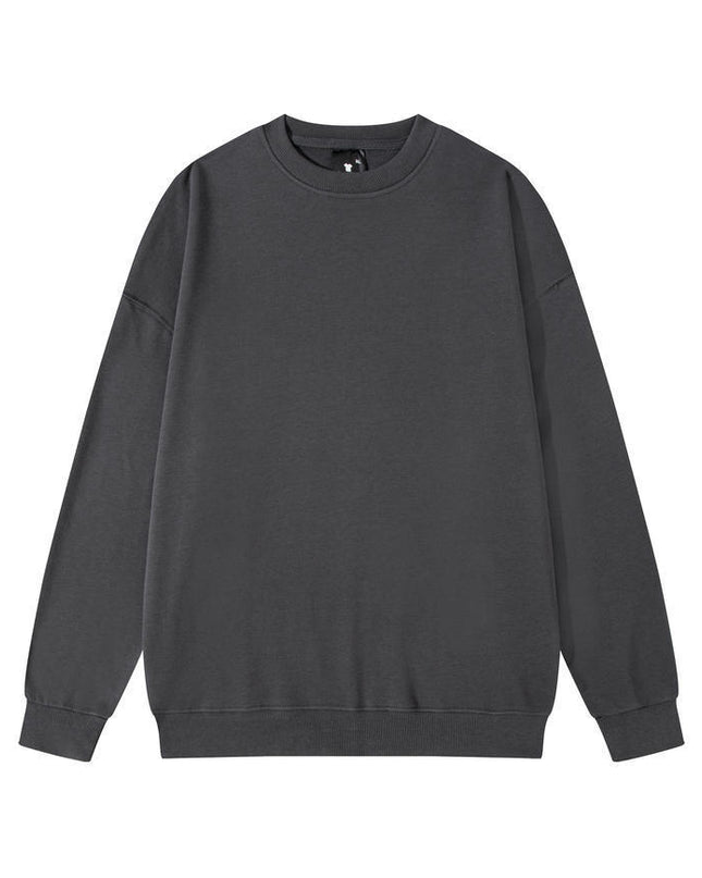 Men's Solid Color Pullover Sweatshirt Loose Round-neck Top Couple College Style Solid Color Clothes