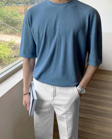 Solid Color Cotton Round Neck Half Sleeve T-shirt Top