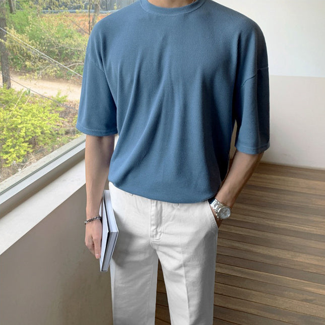 Solid Color Cotton Round Neck Half Sleeve T-shirt Top