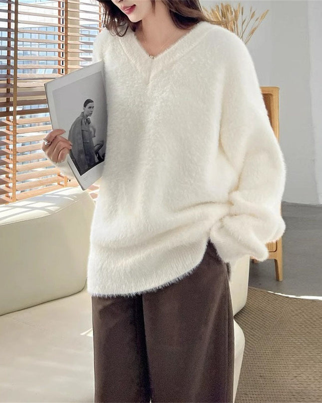 New Gentle Soft Glutinous Sweater Women's V-neck Imitated Mink
