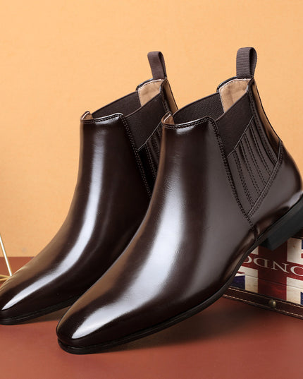 Pointed Toe Chelsea-style Boots For Men Fashion British Style Square Heel Business Formal Leather Shoes