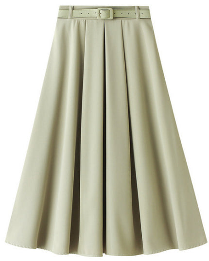 Retro High Waist A- Line Skirt Slimming Skirt Belt Attached