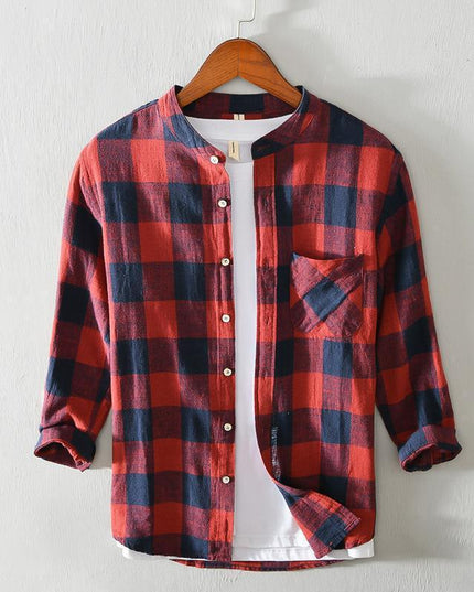 Casual 34 Sleeve Plaid Shirt Coat Male