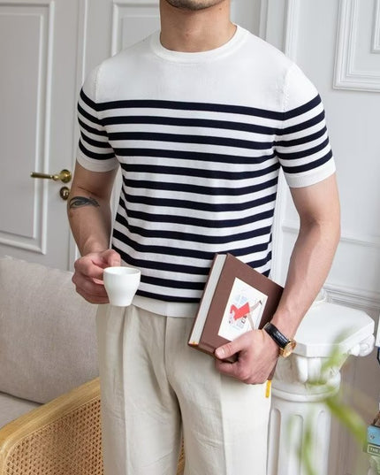 Trendy All-matching Striped T-shirt Men's Short Sleeve