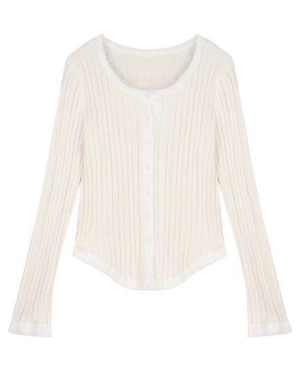 Women's Square Collar Stitching Edging Knitted Cardigan Autumn Winter Coat