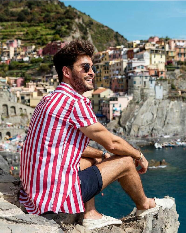Summer Striped Casual Men's Shirt Short Sleeve Shirt