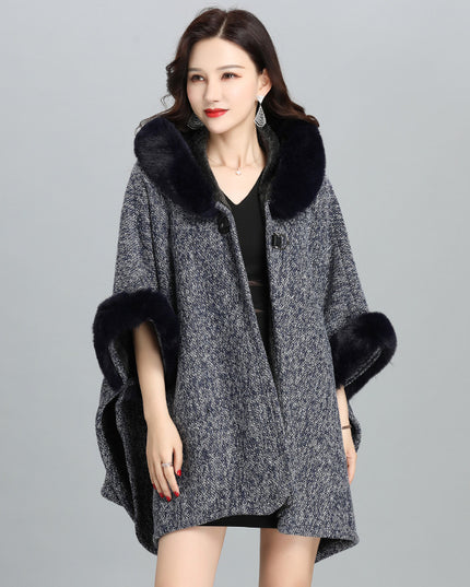 New Faux Fur British Temperament European And American Women's Hoodie Shawl Jacket