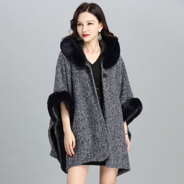 New Faux Fur British Temperament European And American Women's Hoodie Shawl Jacket