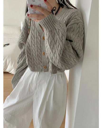 Twist Outer Wear V-neck Sweater Needle Woven Women's Cardigan