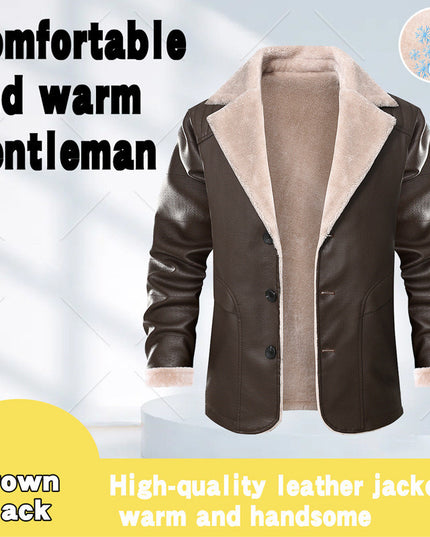 Thick Fleece Fur Integrated Warm Suit Leather Label Leather Jacket Coat