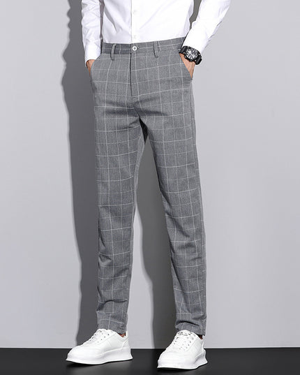 Casual Pants Men's Simple Plaid Slim Fit Straight-leg Trousers