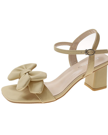 Summer Bowknot Chunky Heel Sandals