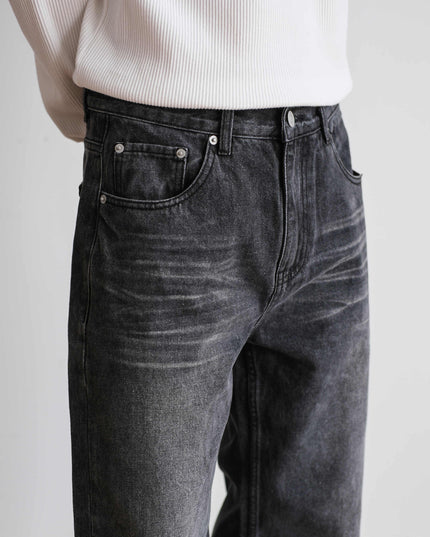 Men's Straight Retro Black Washed Jeans