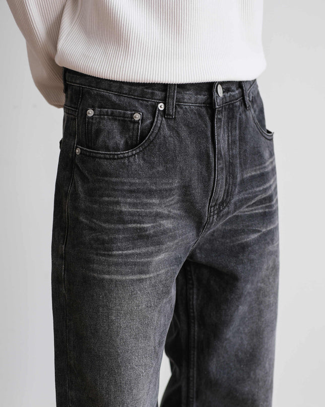 Men's Straight Retro Black Washed Jeans